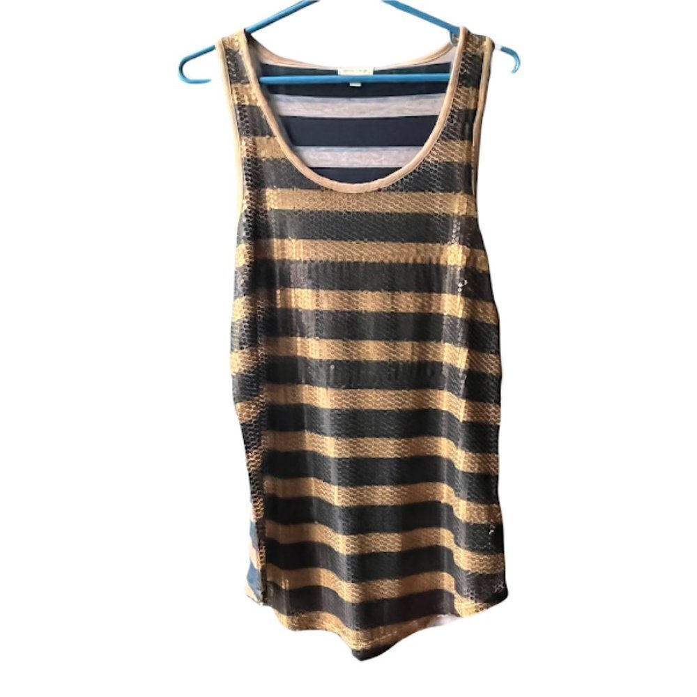 Silence+Noise Tank Top‎ Striped Brown Black Sequined Sparkle Sleeveless Scoop